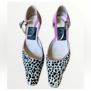 Jane Brown London Heels Calf Hair Fur Animal Print Red Heel Pointy Toe 37 6.5-7